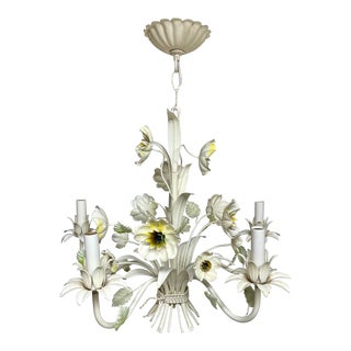 Vintage Italian Tole Floral Chandelier For Sale