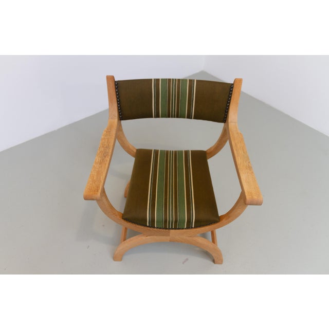 Danish Kurul Armchair in Oak and Striped Green Upholstery by Henning Kjærnulf, 1960s For Sale - Image 13 of 18