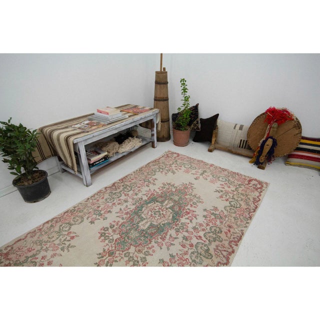 Vintage Floral Turkish Area Rug-4′ × 6′7″ For Sale In Los Angeles - Image 6 of 7