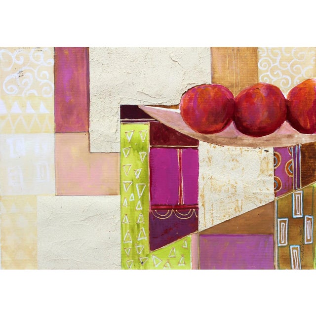 Cream Katarzyna Zwolinska, Fruits in a Bowl, Mixed Media Painting, 2005 For Sale - Image 8 of 8