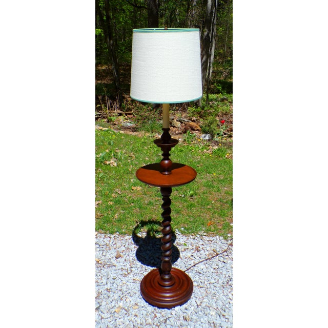Vintage Solid Mahogany Barley Twist Floor Lamp Table For Sale - Image 10 of 16