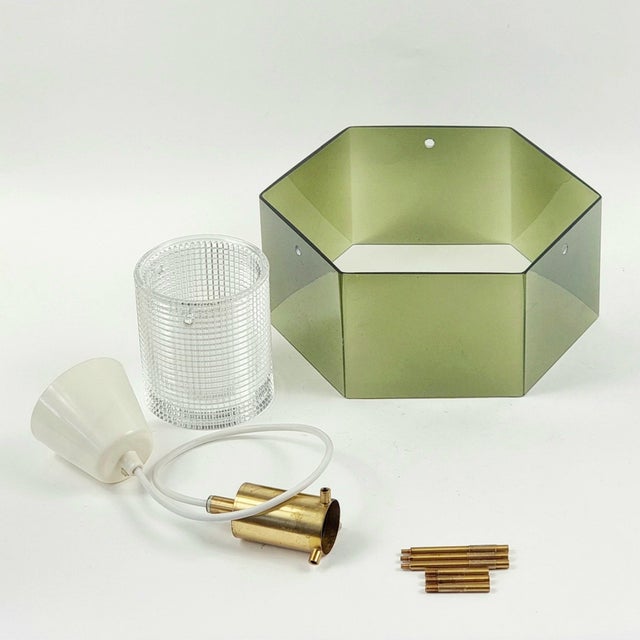 Mid-Century Modern Scandinavian Glass and Brass Pendant Light by Carl Fagerlund for Orrefors, Sweden, 1960s For Sale - Image 9 of 10