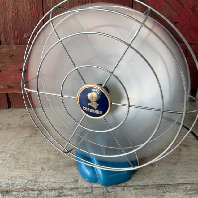 Blue Vintage Coronado Electric Fan 12" Aluminum Blades Blue Metal Base 15" Tall For Sale - Image 8 of 13