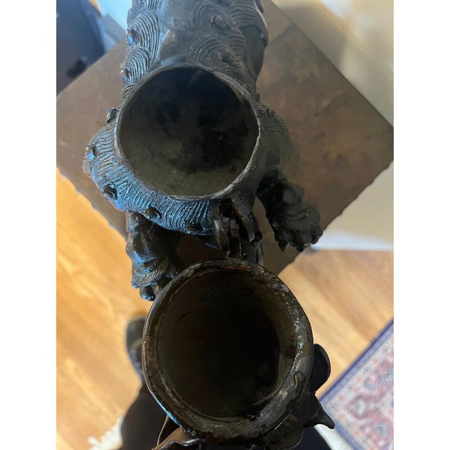 Antique Chinese Bronze Foo Dog Censer 9"H Heavy 6.5lb Guardian Lion Sculpture For Sale In San Francisco - Image 6 of 15