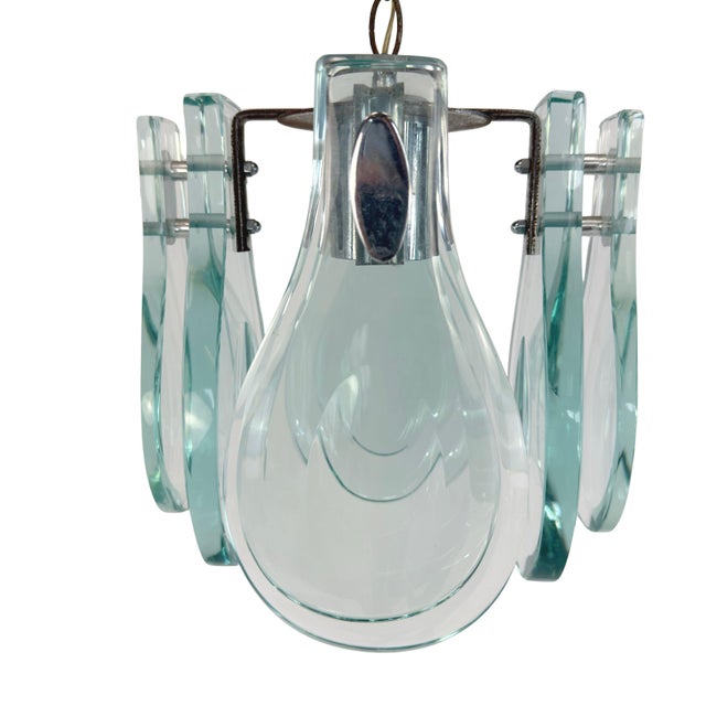 Dimensions: H 10” x W 10” Vintage Italian chrome and thick glass pendant light attr. to Veca from the 1960s. Dimensions...