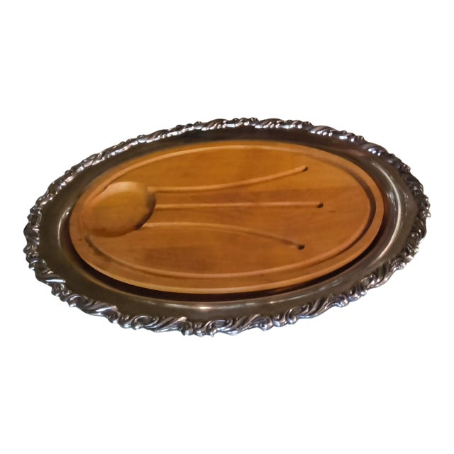 Elevate your holiday table with this exquisite, curated pair of vintage American silver-plate serving trays, combining...