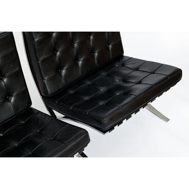 Pair Mid Century Black Leather Barcelona Chairs by Mies Van Der Rohe for Knoll, 1977 For Sale - Image 12 of 17