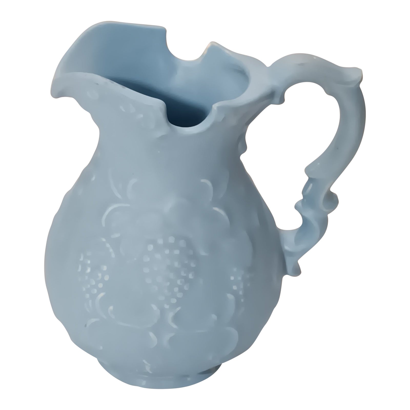 Vintage Blue Solid Pitcher With Grapes and Leaves on the Sides | Chairish