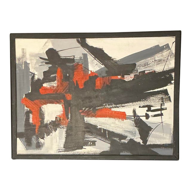 Vintage Framed Abstract Expressionist Acrylic on Canvas Painting Attributed to Nigel Greaves Style For Sale