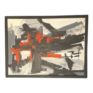 Vintage Framed Abstract Expressionist Acrylic on Canvas Painting Attributed to Nigel Greaves Style
