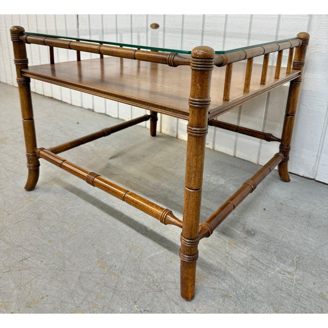 Vintage Faux Bamboo Glass Top Side Table For Sale In Philadelphia - Image 6 of 6