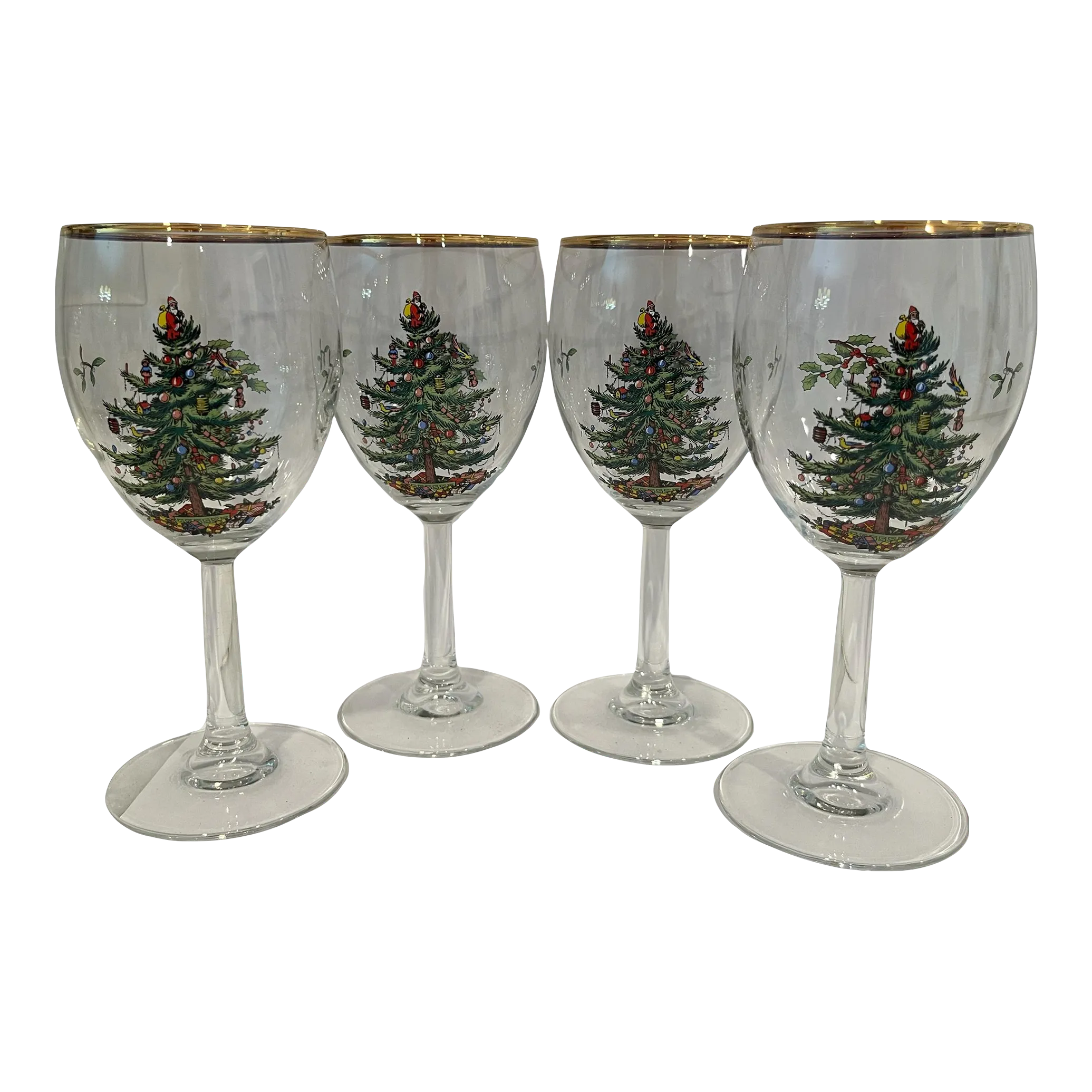 Vintage Spode Christmas Tree Wine Glasses- Set of 4 | Chairish