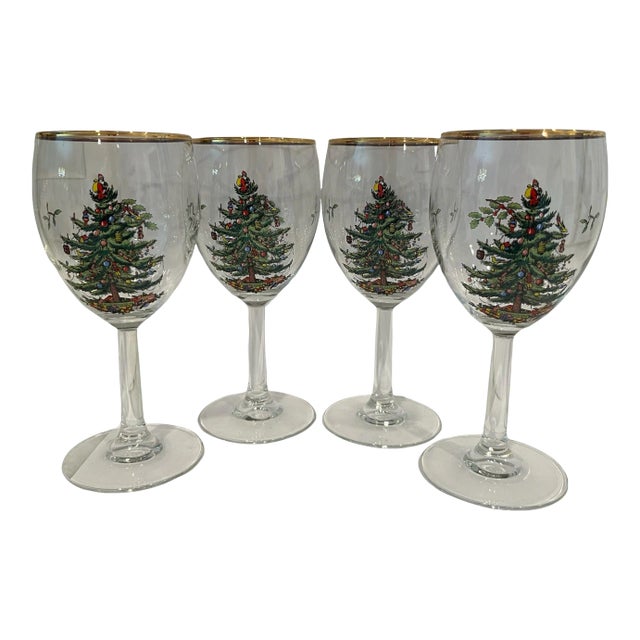 Vintage Spode Christmas Tree Wine Glasses- Set of 4 For Sale