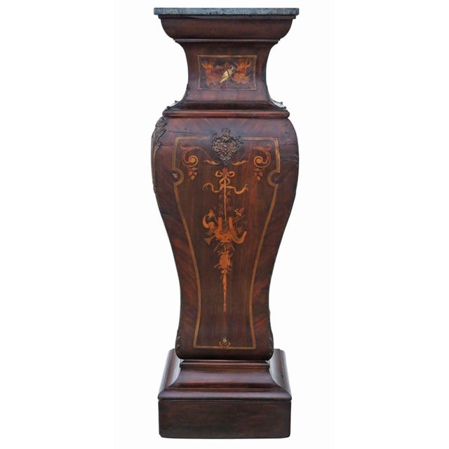 Large Antique Neoclassical Marquetry Jardiniere Stands with Ormolu Mounts and Marble Tops, 19th Century, Set of 2 For Sale - Image 6 of 13
