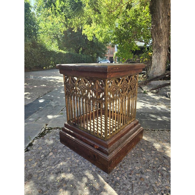 Elevate your space with this stunning 19th-century Neo-Gothic pedestal. Crafted from gilded bronze and wood, this antique...