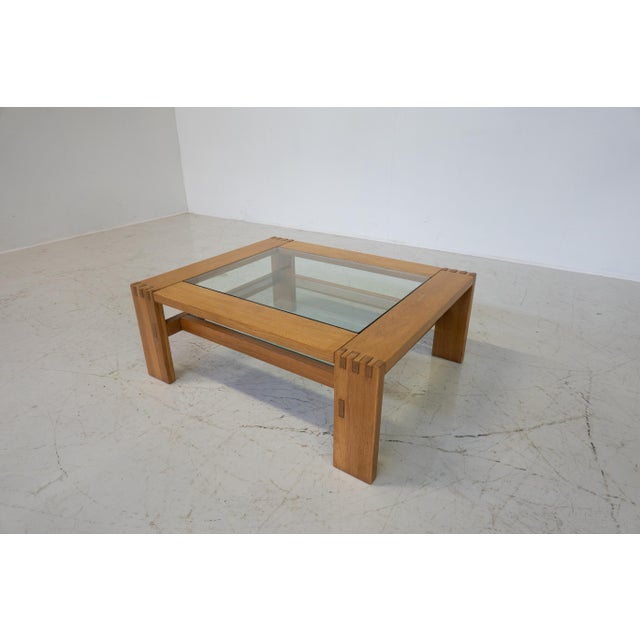 Mid-Century Modern Coffee Table by Guiseppe Rivadossi, Wood and Glass, Italy, 1970s. This piece is attributed to the...