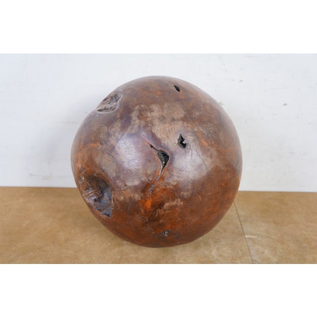 Brown Vintage Indonesian Teak Wood Garden Sphere Ball Orb Sculpture 12" For Sale - Image 8 of 11