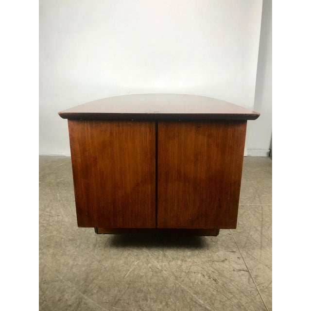 Brown Mid-Century Half Oval Shaled Partners Desk by Miller Desk & Safe Co. For Sale - Image 8 of 10