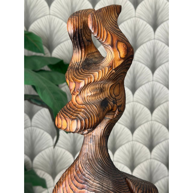 Vintage Mid-Century Modern Retro 1960s Tiki Polynesian Wood Carved Brutalist Sculpture Attributed to Witco For Sale - Image 10 of 18
