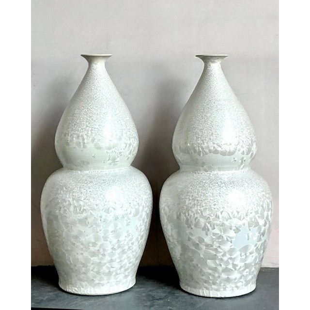 Vintage Regency Monumental Crystal Glazed Ceramic Gourd Floor Vase - A Pair For Sale In West Palm - Image 6 of 11