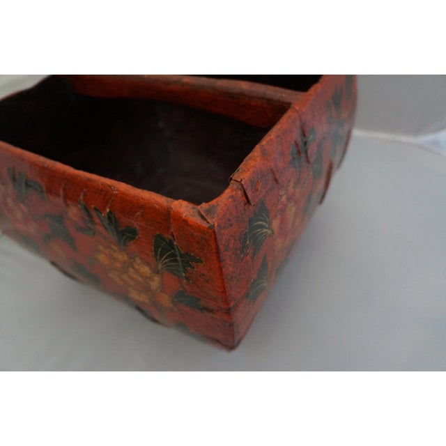 Early 20th Century Chinese Painted Red Lacquer Grain Measure Container For Sale - Image 5 of 11