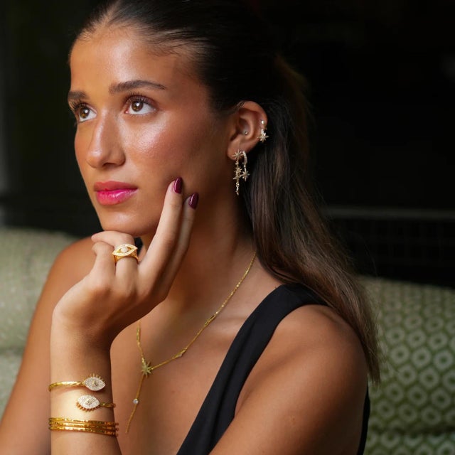 Early 21st Century Diamond Evil Eye Design Gold Adjustable Statement Ring, Size 4 For Sale - Image 5 of 7