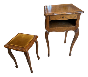 Louis XV Style Pedestal Table and Stool in Oak, 1950s, Set of 2