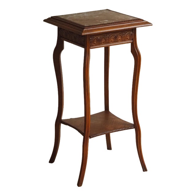 Tall Side Table with Marble Top For Sale