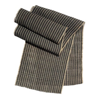 Japanese Indigo Stripe and Plaid Grass Cloth Yardage - For Sale