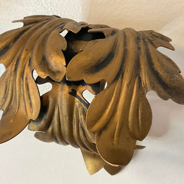 Vintage Mid 20th Century Metal Acanthus Leaf Curtain Rod Brackets in