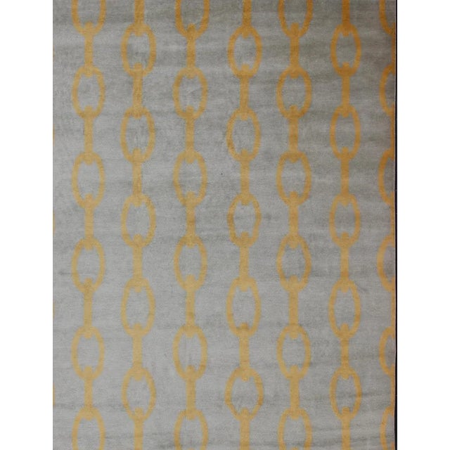 Contemporary 12' X 15' Large Modern Rug With Chain Design in Gray and Marigold Colors For Sale - Image 3 of 13