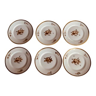 Royal Copenhagen Brown Rose Hand-Painted Porcelain Plates Set of 6 - Gilt Borders For Sale
