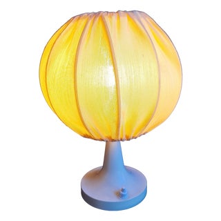 Vintage Table Lamp with White Plastic and Yellow Fabric Shade, 1970s For Sale