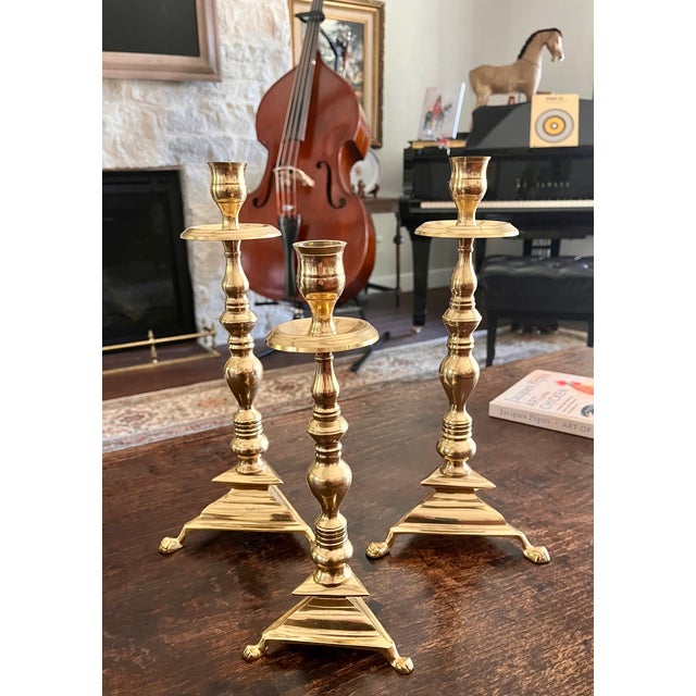 Metal Vintage 1970s Brass Clawfoot Candle Holders - Set of 3 For Sale - Image 7 of 13