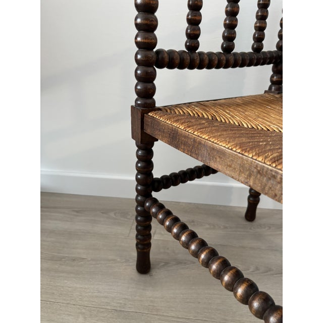 Wood Vintage Corner Chair in Turned Wood with Straw Seat, 1940s For Sale - Image 7 of 12