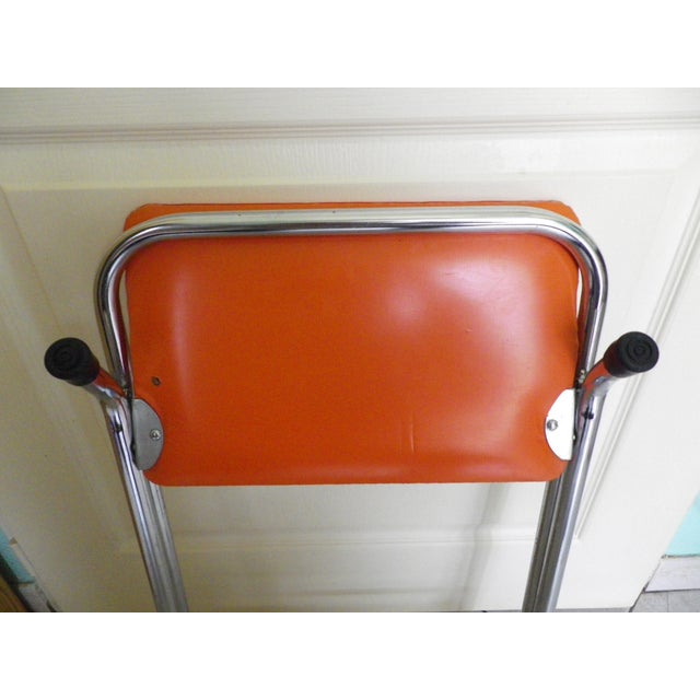 Folding Occasional Stool in Chromed Metal with Orange Imitation Leather Seat, France, 1970s For Sale - Image 11 of 12