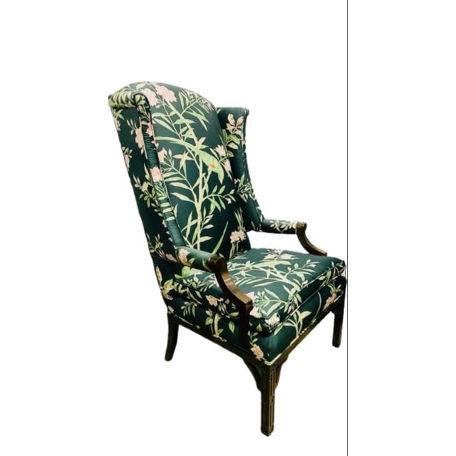 Vintage Chinoiserie Wingback Chair With New Tropical Upholstery. For Sale - Image 10 of 11