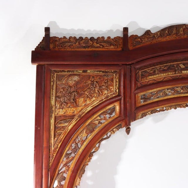 Chinese Vintage Chinese Gilt & Vermillion Scenic Carved Rosewood Doorway Entry Panel For Sale - Image 3 of 16