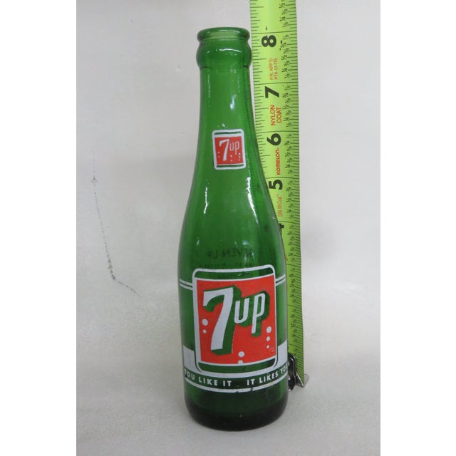 Glass 1950s Seven Up 7up 7oz Green Soda Bottle 4337b For Sale - Image 7 of 9