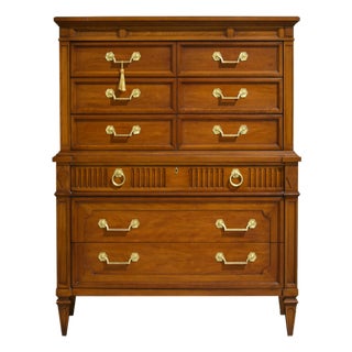 Mid Century Transitional Highboy Fluted Frieze Dresser by Thomasville For Sale