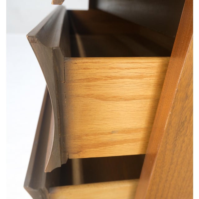 Compact 3 Drawer Walnut Concave Drawer Front Mid Century Bachelor Chest Dresser