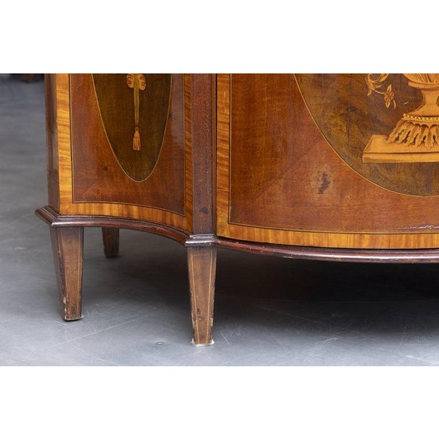 Wood One of a Pair of English Satinwood, Mahogany and Painted Serpentine Cabinets, Mid 19th Century For Sale - Image 7 of 12
