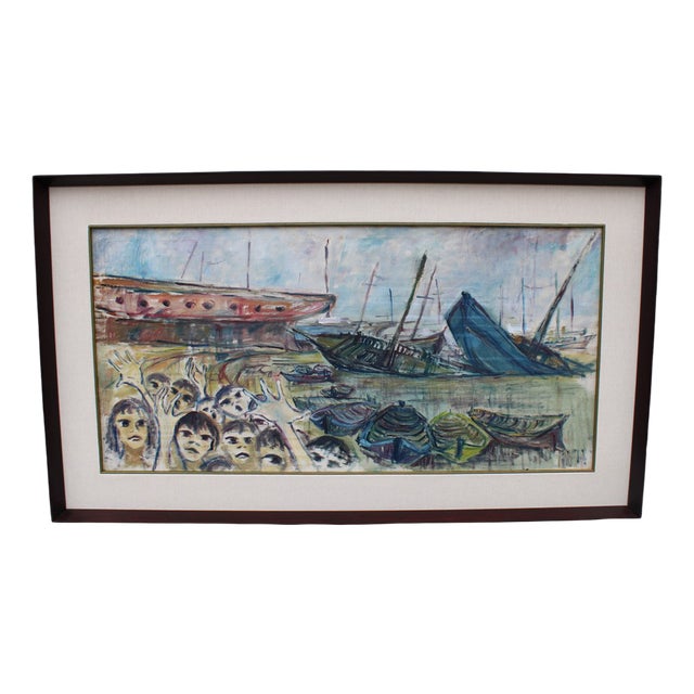 Rainer Kriester, Children of the Cove, 1960s, Italy, Oil on Canvas, Framed For Sale