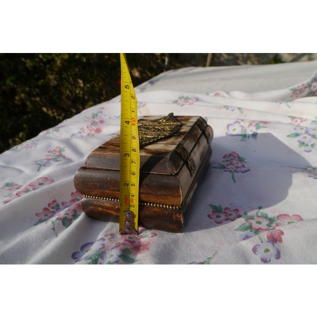 Vintage Camel Bone With Brass Fittings Decorative Trinket Box Velvet Lined For Sale - Image 12 of 15