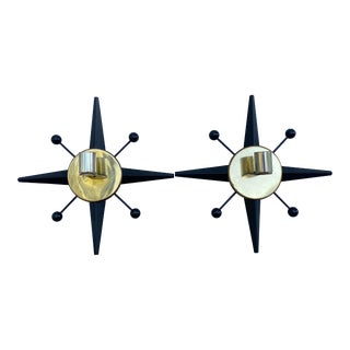 Mid 20th Century Atomic Modern Starburst Candle Sconces - a Pair For Sale
