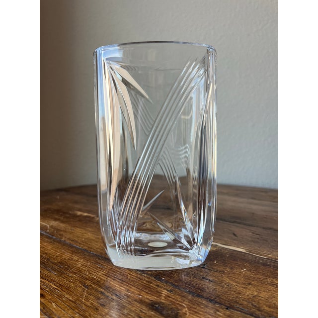 Glass Cristal De France Lead Crystal Rectangular Shaped Vase 7” For Sale - Image 7 of 10