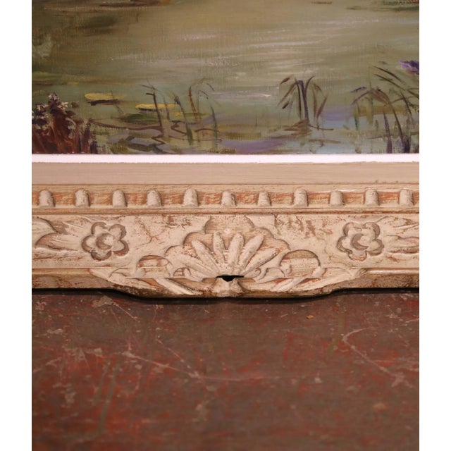 Early 20th Century Mid-Century French Stag Hunt Oil Painting in Carved Frame Signed M. Pol For Sale - Image 10 of 11