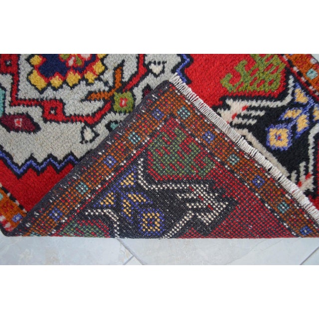 1970s Hand Knotted Small Turkish Rug Entry Kitchen Decor Door Mat Yastik Rug - 20" X 36" For Sale - Image 10 of 11