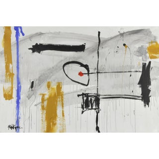 "Orange Dot Blue Stripe" Abstract Painting For Sale