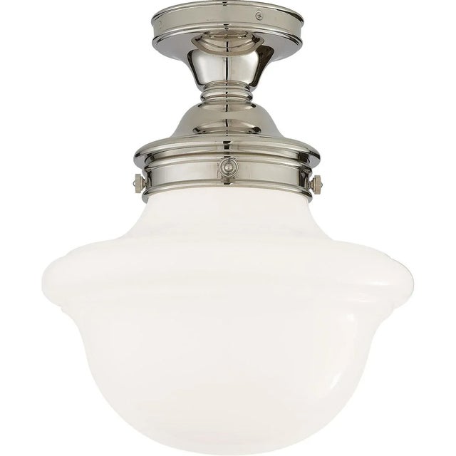 Edmond Flush Mount in Polished Nickel with White School House Glass Designer: Chapman & Myers Canopy: 5.75" Round...